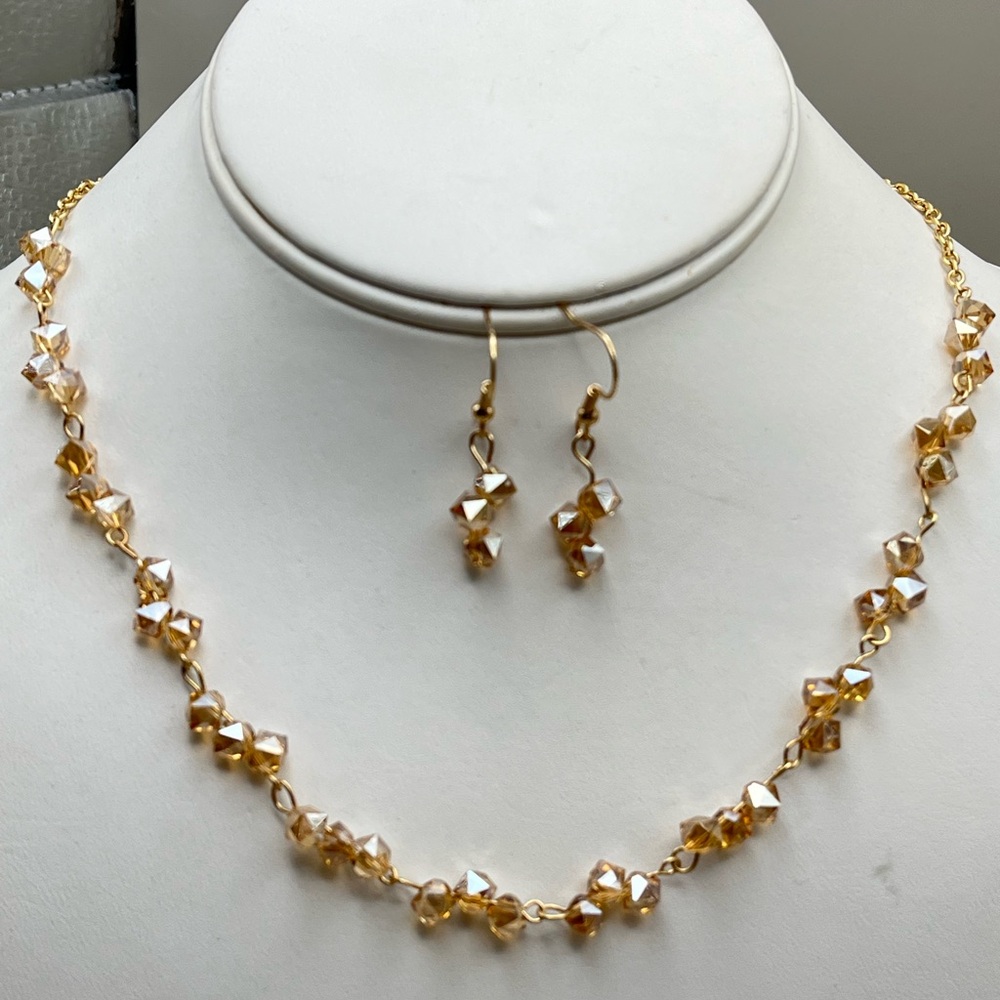 Elegant Gold Crystal Necklace and Earring Set